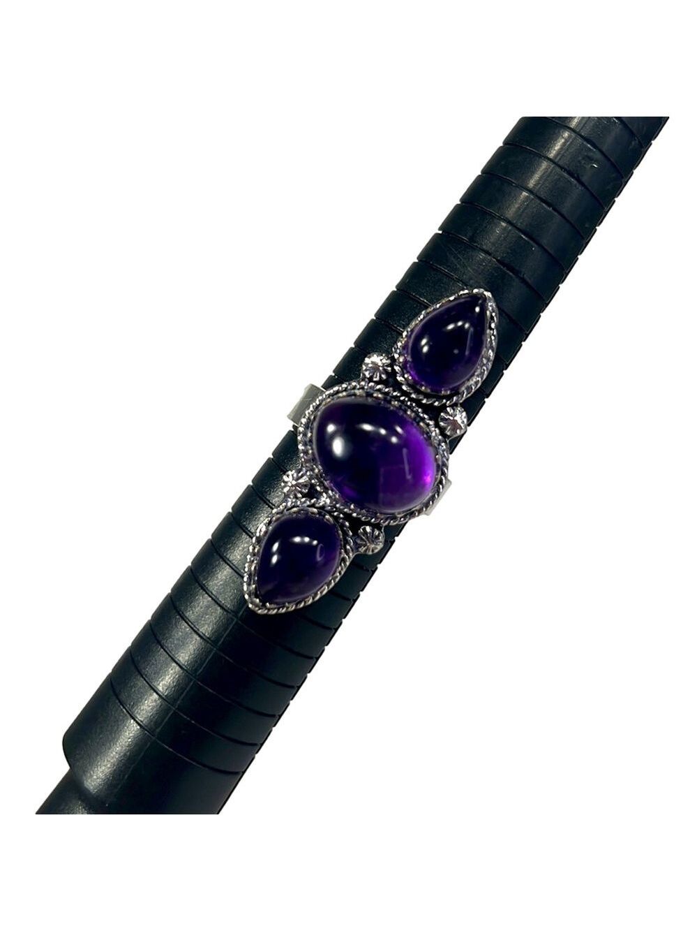 Amethyst 925 Triple Stone Gemstone Silver Ring